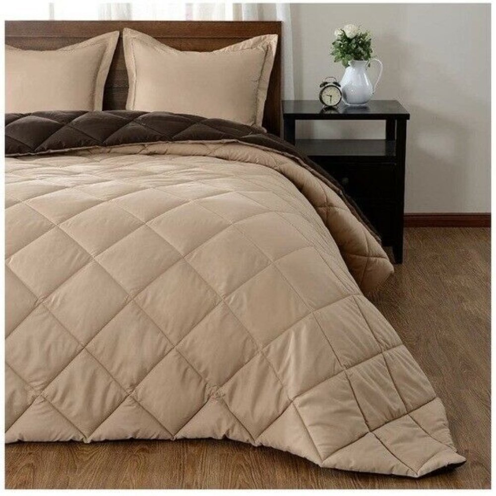 Brown Reversible Lightweight Solid Comforter Set 3 - image 3